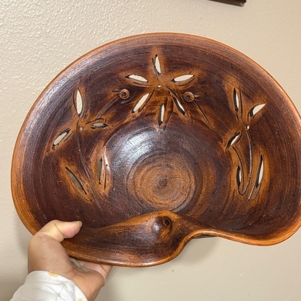 Handcrafted Brown Ceramic Bowl 13x10”